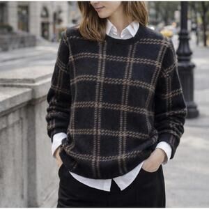 Vince Alpaca Merino Wool Blend Sweater S Plaid Crewneck Timeless Quiet Luxury